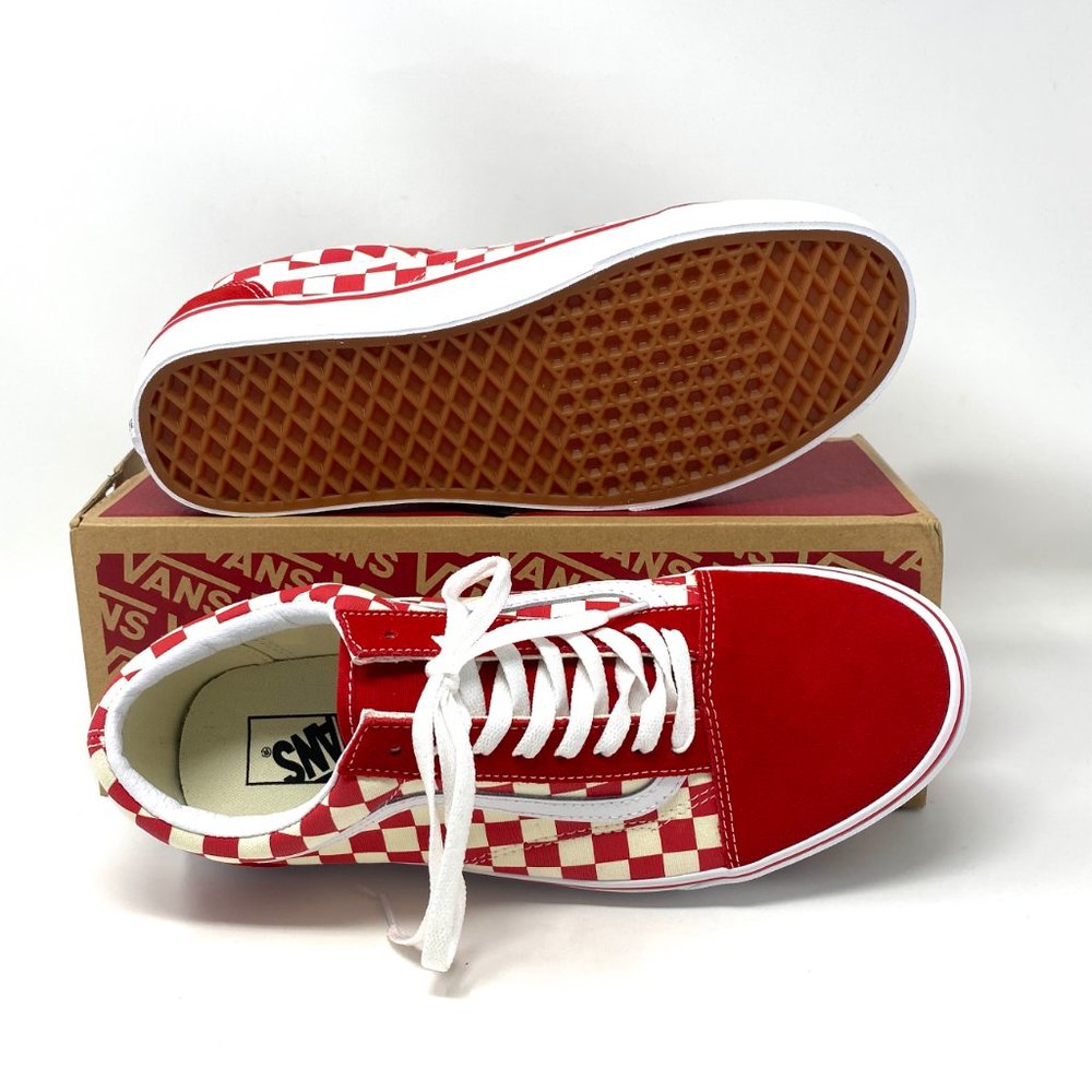 VANS Iconic Old Skool Primary Low Top Sneaker Women Check Red Canvas VN0A38G1P0T - Picture 2 of 11